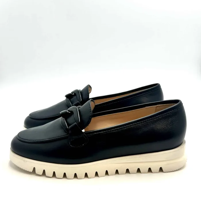Mocassino Luca Grossi In Pelle Blu con Accessorio Catena Zeppa 3 cm art. H434M, foto 3 di 5