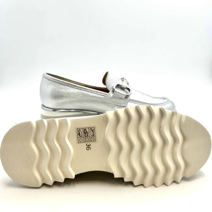 Mocassino Luca Grossi In Pelle Argento con Accessorio Morsetto Zeppa 5 cm art. H873M, foto 5 di 5