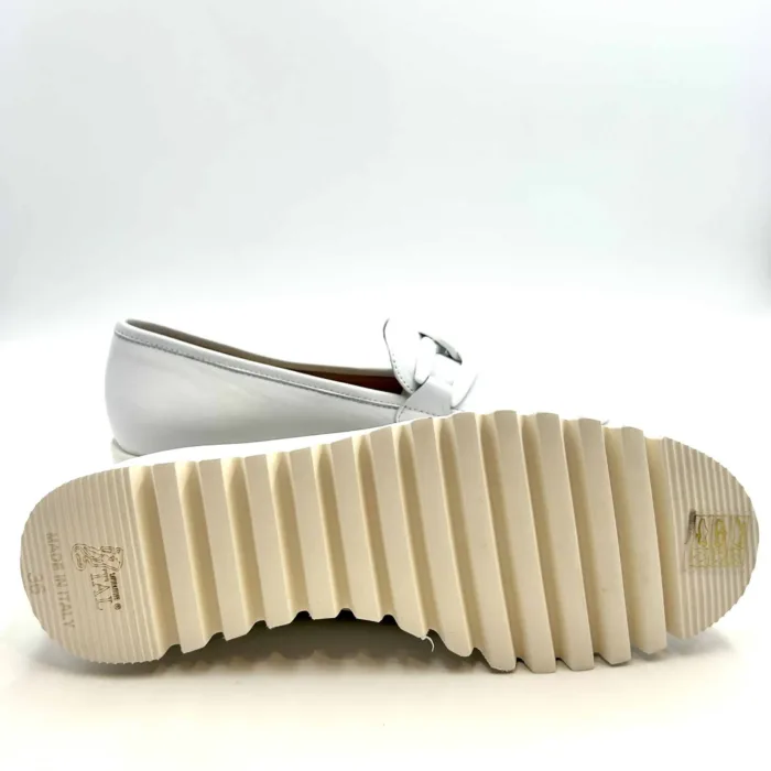 Mocassino Luca Grossi In Pelle Bianca con Accessorio Catena Zeppa 3 cm art. H434M, foto 5 di 5