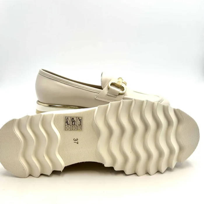 Mocassino Luca Grossi In Pelle Beige con Accessorio Morsetto Zeppa 5 cm art. H873M, foto 5 di 5