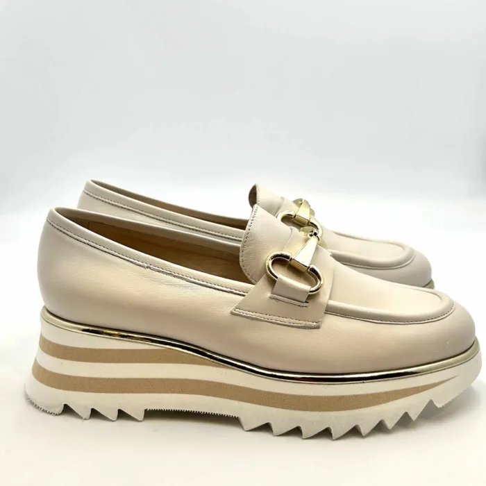 Mocassino Luca Grossi In Pelle Beige con Accessorio Morsetto Zeppa 5 cm art. H873M, foto 1 di 5