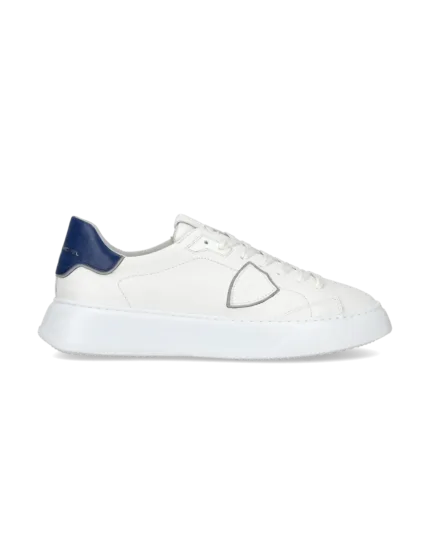 Sneakers Uomo Philippe Model Temple In Pelle Bianca Back Blu cod. BTLU WX13