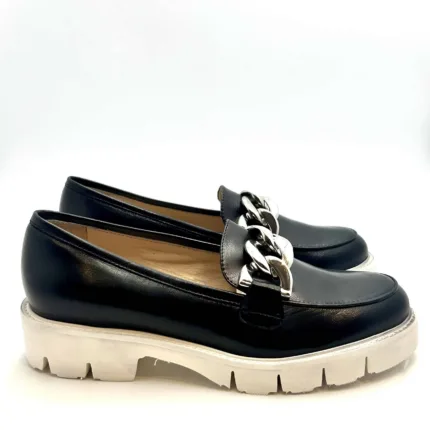 Mocassino Luca Grossi In Pelle Nera con Accessorio Catena Argento Tacco  4 cm art. H550M