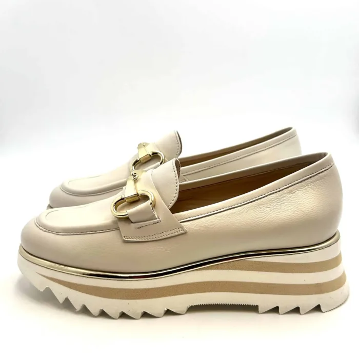Mocassino Luca Grossi In Pelle Beige con Accessorio Morsetto Zeppa 5 cm art. H873M, foto 3 di 5
