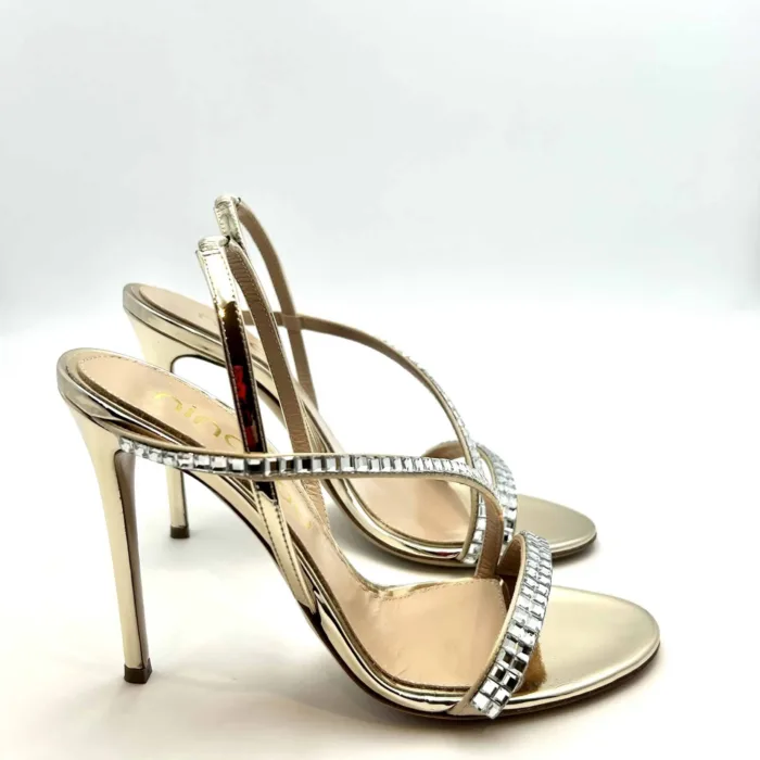 Sandalo Ninalilou in Nappa Specchio Platino Con Fascia Gioiello, Tacco 10 cm art. 341046LY, foto 1 di 5