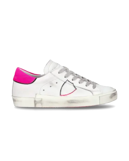 Sneakers Donna Philippe Model Paris Prsx In Pelle Bianca Back Fucsia cod. PRLD VB40