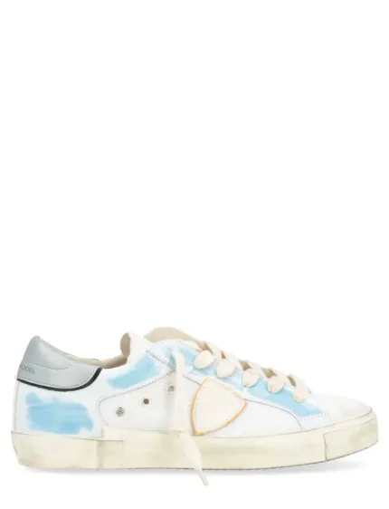 Sneakers Uomo Philippe Model Paris Prsx In Pelle e Rete Bianca Con Passalacci Dipinti Azzurri cod. PRLU RT06
