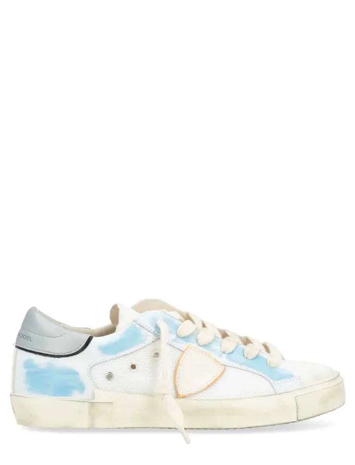 Sneakers Uomo Philippe Model Paris Prsx In Pelle e Rete Bianca Con Passalacci Dipinti Azzurri cod. PRLU RT06, foto 1 di 4