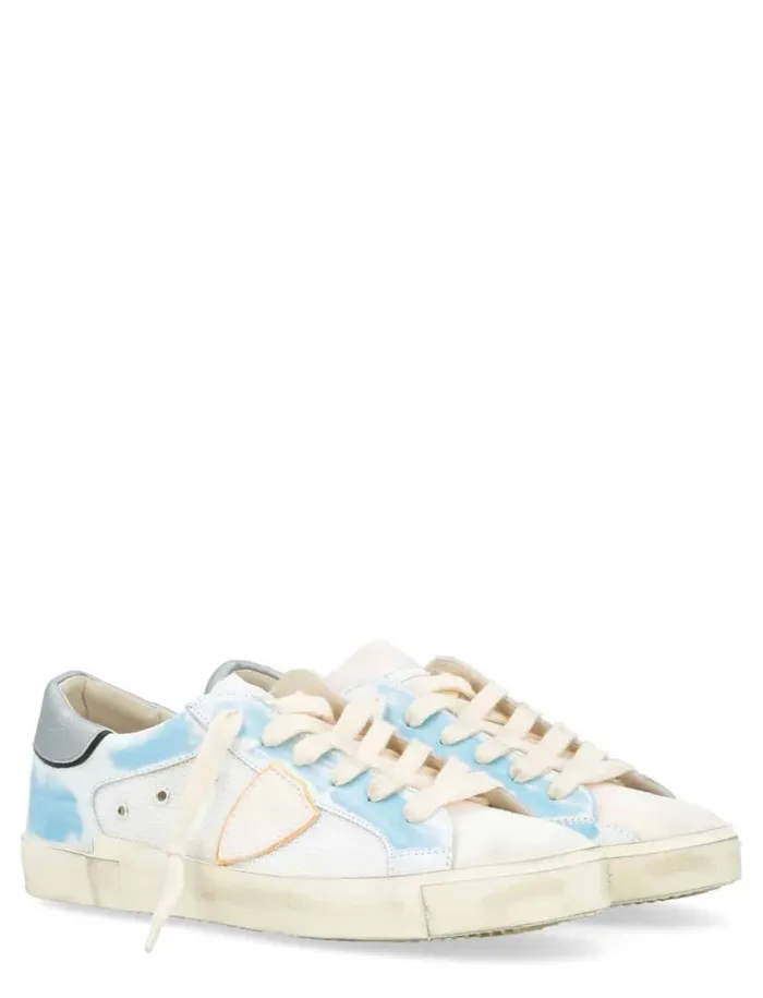 Sneakers Uomo Philippe Model Paris Prsx In Pelle e Rete Bianca Con Passalacci Dipinti Azzurri cod. PRLU RT06, foto 2 di 4