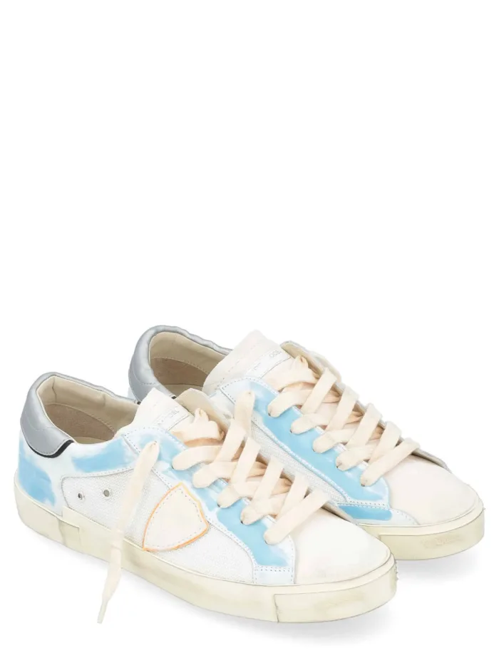 Sneakers Uomo Philippe Model Paris Prsx In Pelle e Rete Bianca Con Passalacci Dipinti Azzurri cod. PRLU RT06, foto 4 di 4