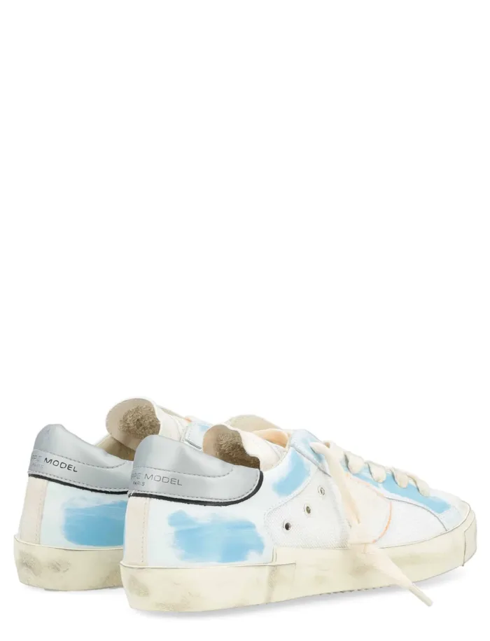 Sneakers Uomo Philippe Model Paris Prsx In Pelle e Rete Bianca Con Passalacci Dipinti Azzurri cod. PRLU RT06, foto 3 di 4