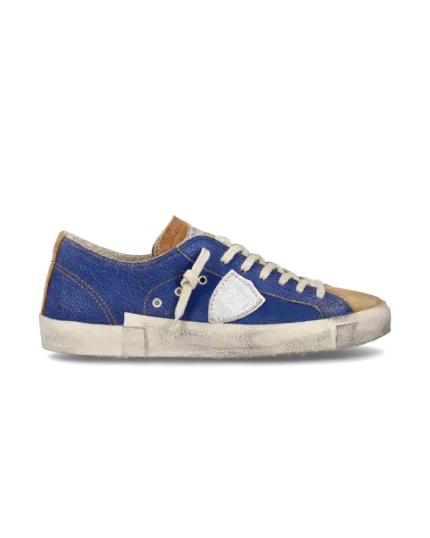 Sneakers Uomo Philippe Model Paris Prsx In Pelle Sfoderata Blu e Linguetta in Camoscio Cuoio cod. PRLU LC21