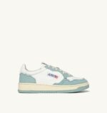 Sneaker Donna autry Medalist Low Bicolor in Pelle bianca e Tela Verde Acqua mod. AULW CB12