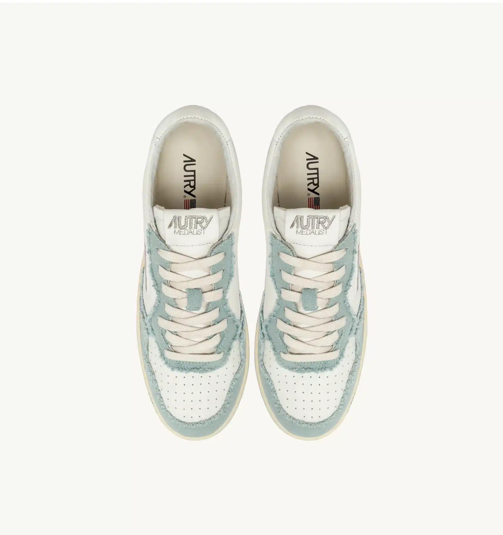 Sneaker Donna autry Medalist Low Bicolor in Pelle bianca e Tela Verde Acqua mod. AULW CB12 - immagine 5