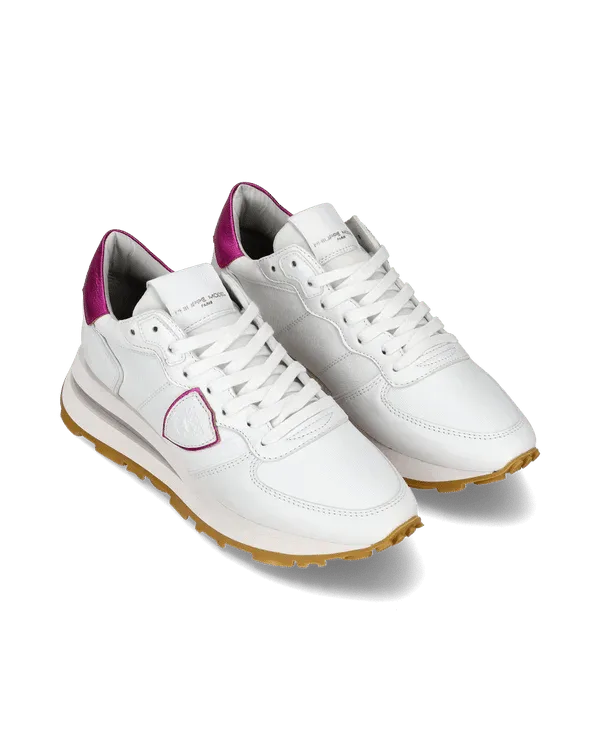 Sneakers Donna Philippe Model Tropez Haute In Pelle Bianca E Dettagli Fucsia cod. TKLD WW01, foto 2 di 6