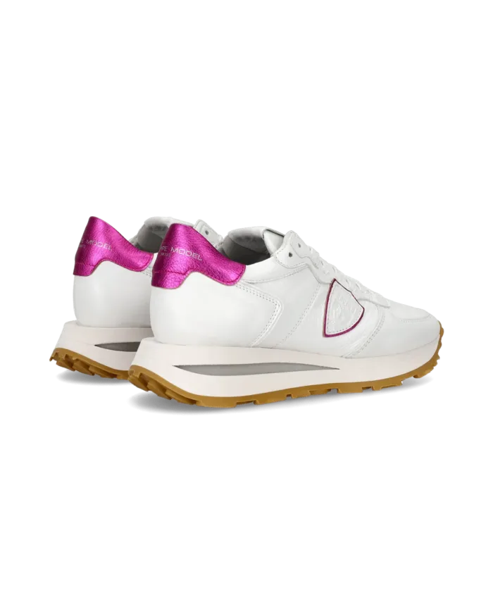 Sneakers Donna Philippe Model Tropez Haute In Pelle Bianca E Dettagli Fucsia cod. TKLD WW01, foto 6 di 6