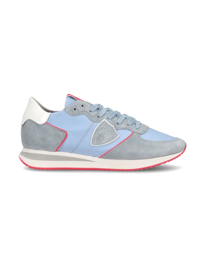 Sneakers Donna Philippe Model Tropez In Camoscio Azzurro e Dettagli Fucsia cod. TZLD WN70, foto 1 di 6