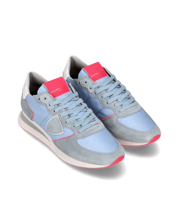 Sneakers Donna Philippe Model Tropez In Camoscio Azzurro e Dettagli Fucsia cod. TZLD WN70, foto 2 di 6