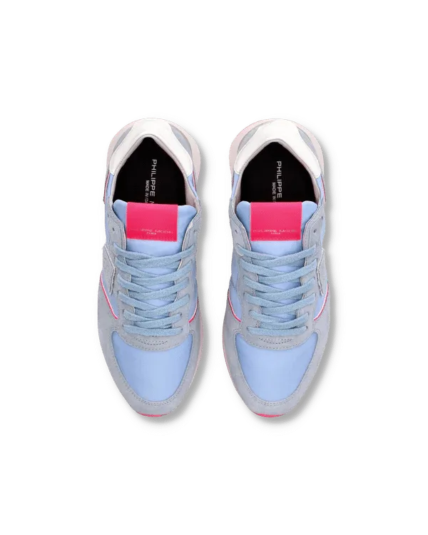 Sneakers Donna Philippe Model Tropez In Camoscio Azzurro e Dettagli Fucsia cod. TZLD WN70, foto 5 di 6
