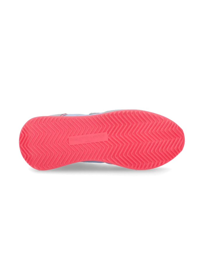 Sneakers Donna Philippe Model Tropez In Camoscio Azzurro e Dettagli Fucsia cod. TZLD WN70, foto 4 di 6
