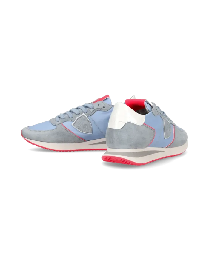 Sneakers Donna Philippe Model Tropez In Camoscio Azzurro e Dettagli Fucsia cod. TZLD WN70, foto 3 di 6