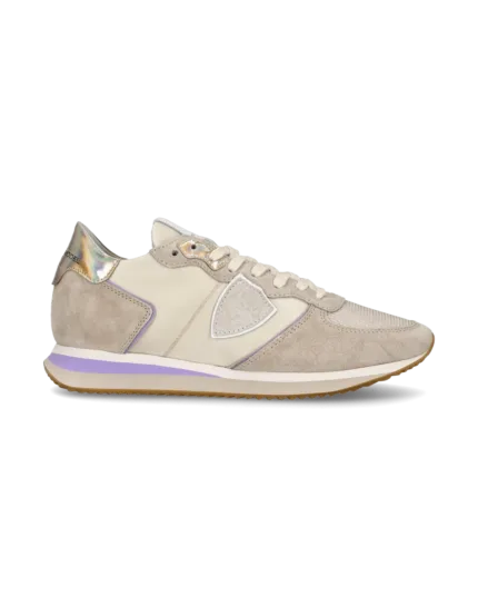 Sneakers Donna Philippe Model Tropez In Camoscio Beige e Dettagli Glicine cod. TZLD WN74