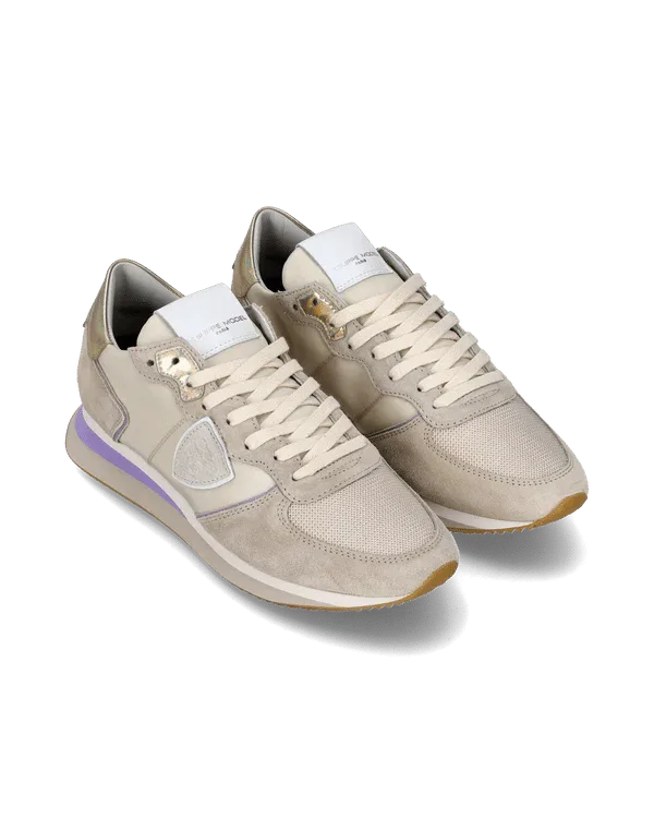 Sneakers Donna Philippe Model Tropez In Camoscio Beige e Dettagli Glicine cod. TZLD WN74, foto 2 di 6