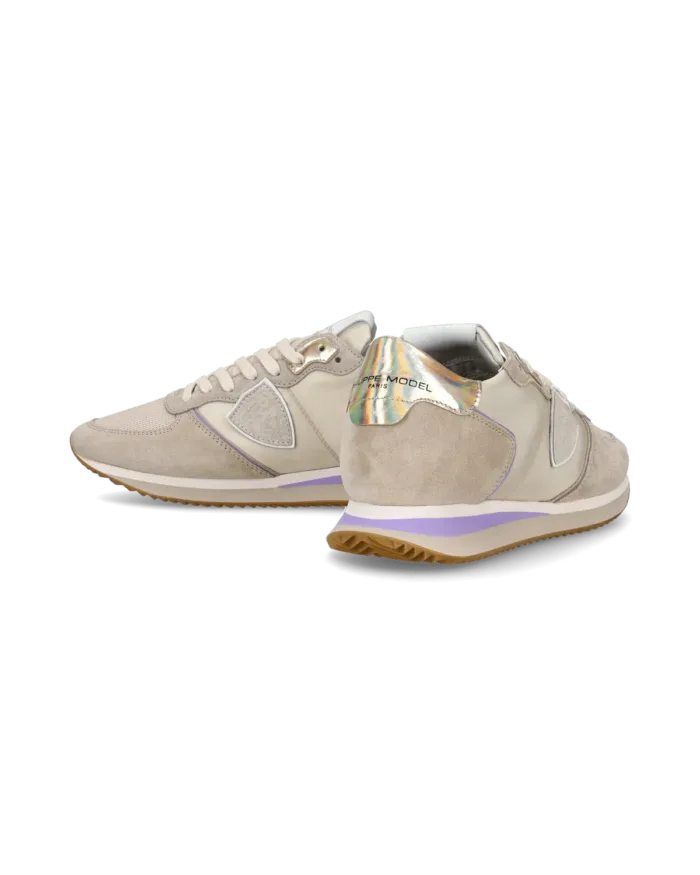 Sneakers Donna Philippe Model Tropez In Camoscio Beige e Dettagli Glicine cod. TZLD WN74, foto 4 di 6