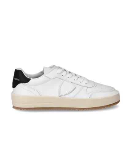 Sneakers Donna Philippe Model Nice In Pelle Bianca con Spoiler Nero cod. VNLD V002