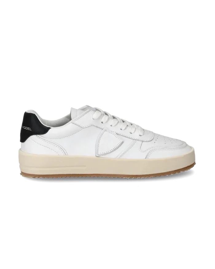 Sneakers Donna Philippe Model Nice In Pelle Bianca con Spoiler Nero cod. VNLD V002, foto 1 di 6