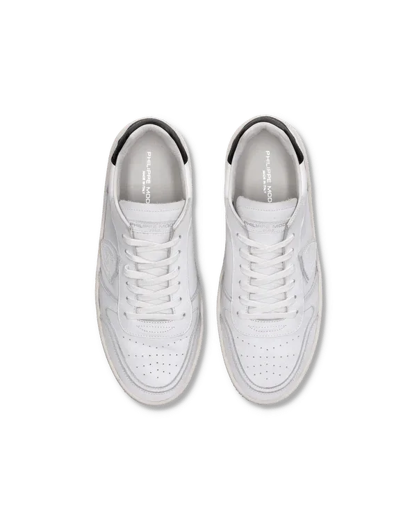 Sneakers Donna Philippe Model Nice In Pelle Bianca con Spoiler Nero cod. VNLD V002, foto 5 di 6