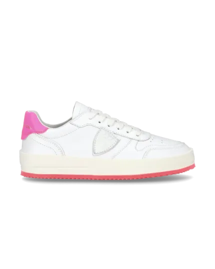 Sneakers Donna Philippe Model Nice In Pelle Bianca con Dettagli Fucsia cod. VNLD VN02