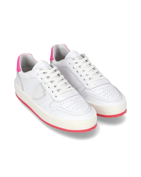 Sneakers Donna Philippe Model Nice In Pelle Bianca con Dettagli Fucsia cod. VNLD VN02, foto 2 di 6