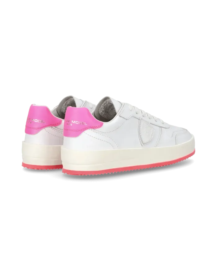 Sneakers Donna Philippe Model Nice In Pelle Bianca con Dettagli Fucsia cod. VNLD VN02, foto 6 di 6