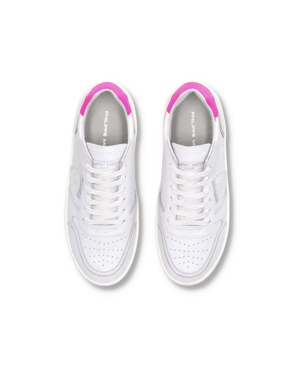 Sneakers Donna Philippe Model Nice In Pelle Bianca con Dettagli Fucsia cod. VNLD VN02, foto 5 di 6