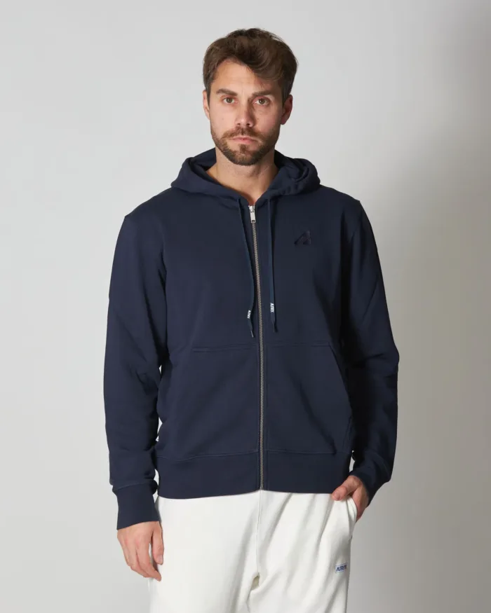 Felpa con Zip e Cappuccio Uomo Autry Blu con Logo ricamato art. HOPM 574B, foto 4 di 6