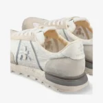 Sneakers Premiata Uomo In Camoscio Avorio e Dettagli In rete Traforata Bianca art. Johnlow 6798 - immagine 3