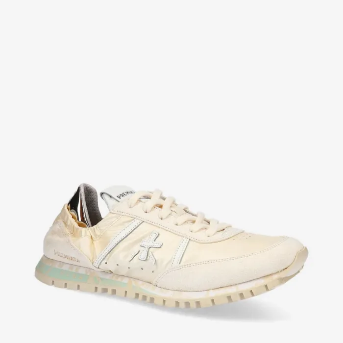 Sneakers Premiata Donna in Nylon e Camoscio Avorio con elastico posteriore art. Seand 6707, foto 2 di 5
