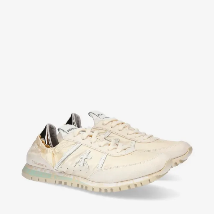 Sneakers Premiata Donna in Nylon e Camoscio Avorio con elastico posteriore art. Seand 6707, foto 4 di 5