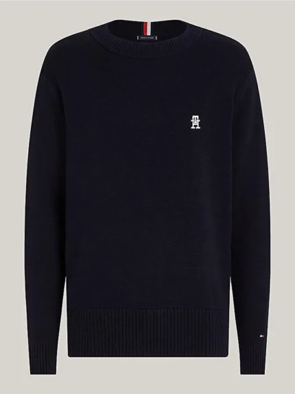 Maglione Girocollo Uomo Tommy Hilfiger In cotone Blu Midweight  art. MW0MW33505 DW5