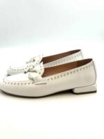 Mocassino Lorenzo Mari con Borchie in Pelle Bianca Tacco 3 cm art. Calla 05 - immagine 3
