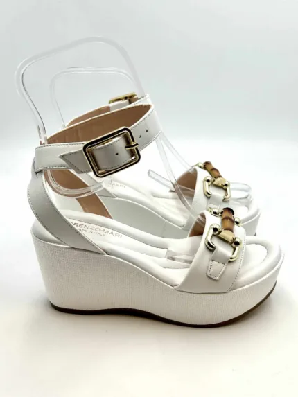 Zeppa con Morsetto Lorenzo Mari in Pelle Bianca Zeppa 8 cm Plateau 5 cm art. Orchidea 01