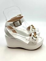 Zeppa con Morsetto Lorenzo Mari in Pelle Bianca Zeppa 8 cm Plateau 5 cm art. Orchidea 01