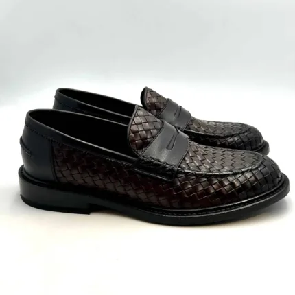 Mocassino Penny Uomo Barrett In Pelle Intrecciata Testa di Moro Con Fondo Cuoio Antiscivolo Art. 241U006.2