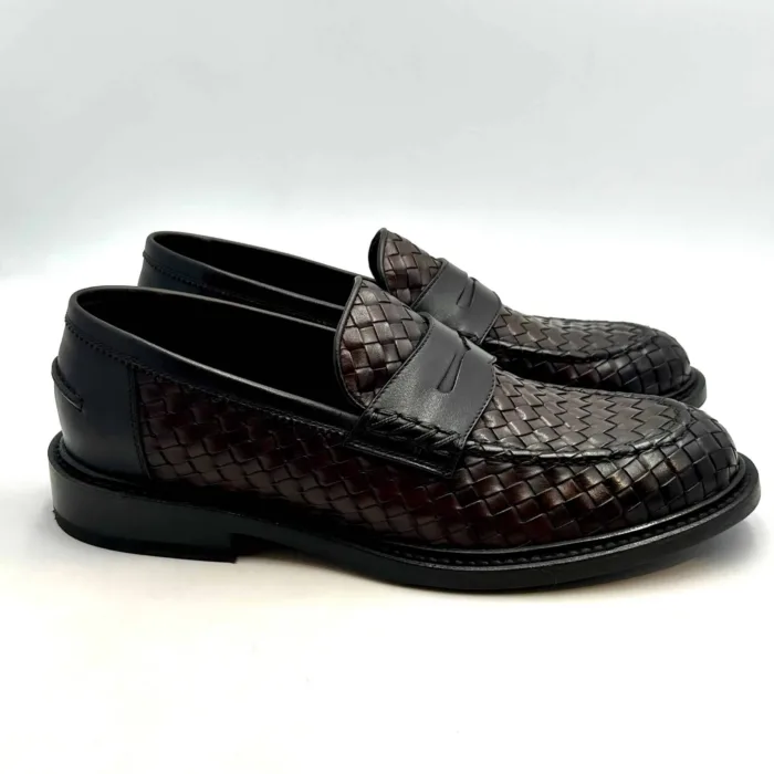 Mocassino Penny Uomo Barrett In Pelle Intrecciata Testa di Moro Con Fondo Cuoio Antiscivolo Art. 241U006.2, foto 1 di 5