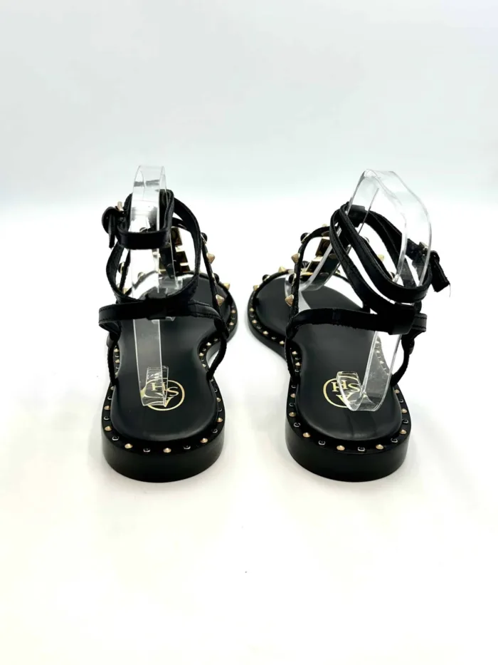 Sandalo Alla Schiava Ash in Pelle Nera con Borchie Oro e Nere Tacco 2 cm art. Party Black, foto 4 di 5