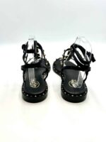 Sandalo Alla Schiava Ash in Pelle Nera con Borchie Oro e Nere Tacco 2 cm art. Party Black - immagine 4