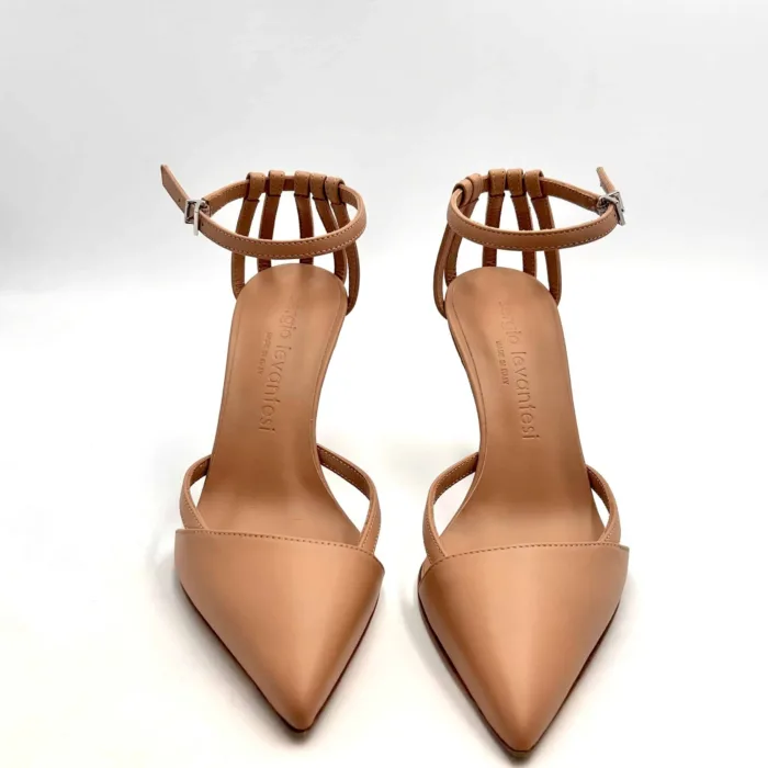 Sandalo con Braccialetto Alla Caviglia Sergio Levantesi in Nappa Beige, Tacco  10 cm art. DEA4, foto 2 di 5