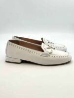 Mocassino Lorenzo Mari con Borchie in Pelle Bianca Tacco 3 cm art. Calla 05