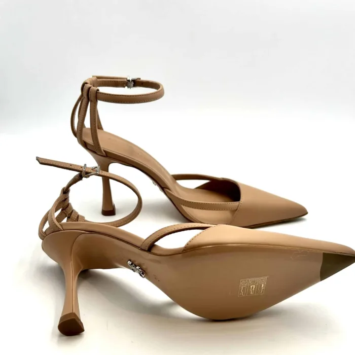 Sandalo con Braccialetto Alla Caviglia Sergio Levantesi in Nappa Beige, Tacco  10 cm art. DEA4, foto 5 di 5